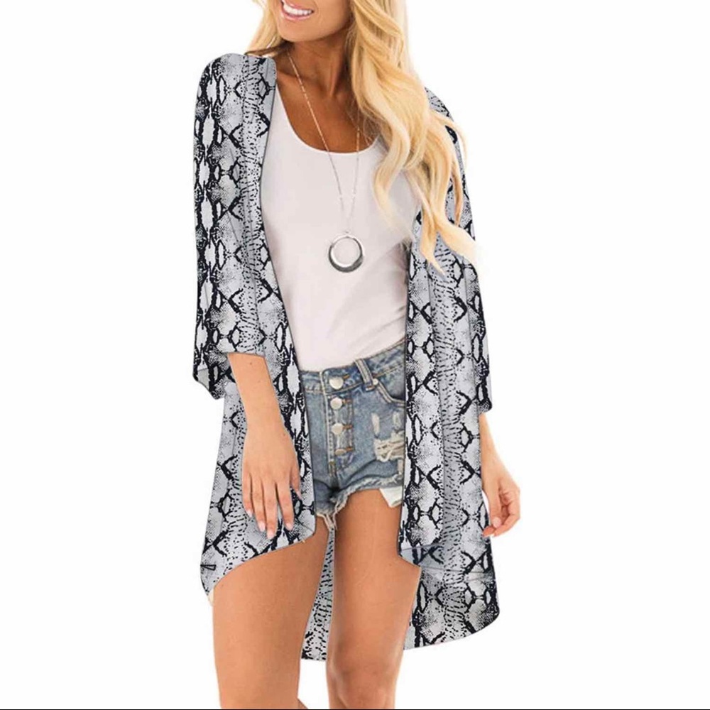Snake skin print kimono, sheer chiffon